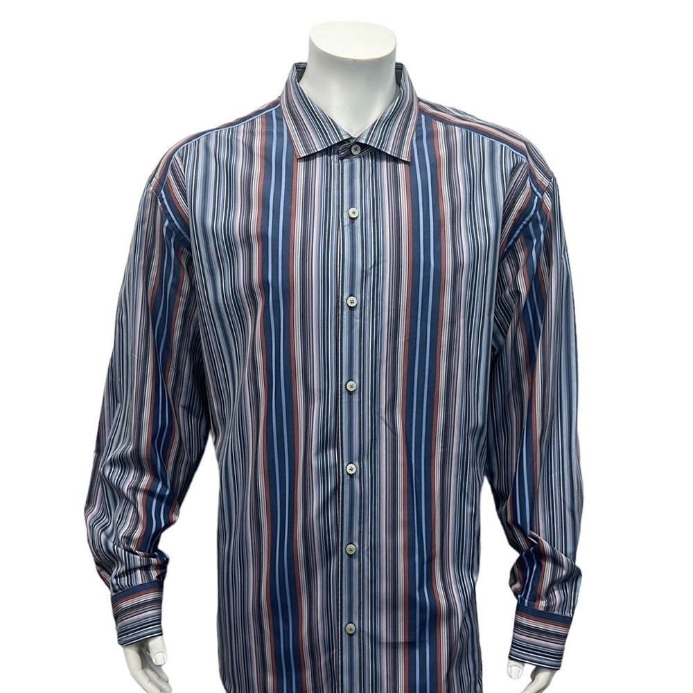 Tommy Bahama Blue Pink Stripe Men's Long Sleeve Dress Business Shirt Siz…